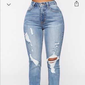 Distressed split hem denim Jean